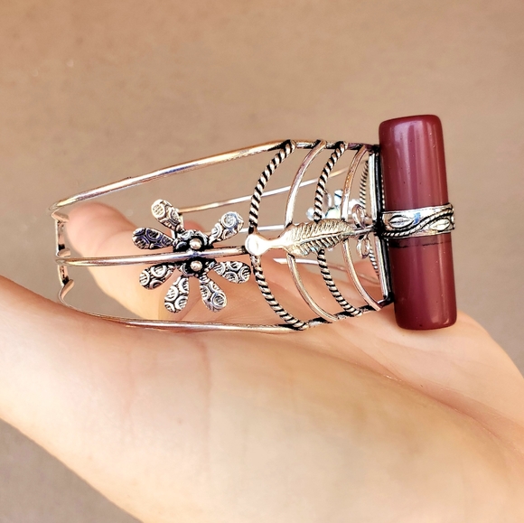 New Cylinder Shaped Carnelian 925 Silver Bracelet. - Picture 15 of 16